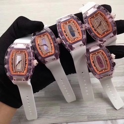 Richard Mille RM07 Ladies Limited Edition Noob Factory KV 1:1 Best Edition, Sapphire, Orange & Diamonds Dial, White Rubber Strap, M6T51 Automatic Movement