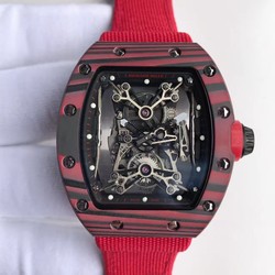 Richard Mille RM50-27-01 NTPT Noob Factory KV 1:1 Best Edition, Red Forged Carbon, Black & Skeleton Dial, Red Nylon Strap, M9015 Automatic Movement