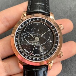 Patek Philippe Grand Complications Sky Moon Celestial 6102R Seiko Factory V2 1:1 best edition ,Black Leather Rose Gold Black Dial Swiss 240 LU CL C