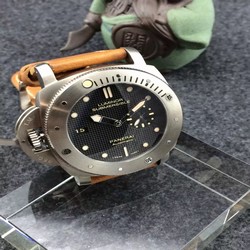 Panerai Luminor Submersible 1950 PAM 569 V6F Factory 1:1 Best Edition, 47MM, Titanium, Rotating Bezel, Black Dial, Brown Leather Strap, SWISS P9000 Automatic Movement