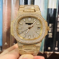 Patek Philippe Nautilus Jumbo 5719/10G-010 DM Factory 1:1 Best Edition, Yellow Gold & Diamonds, Diamond Dial, Yellow Gold & Diamonds Bracelet, SWISS Patek Philippe 324SC Automatic Movement