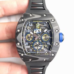 Richard Mille RM011 Felipe Massa Chronograph KV Factory1:1 Best Edition, Chronograph, Forged Carbon, Black Skeleton Dial, Black Rubber Strap, SWISS ETA 7750 Automatic Movement