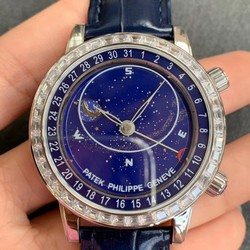 Patek Philippe Grand Complications Sky Moon Celestial 6104P Seiko Factory V2 1:1 best edition, SS & Diamond Blue Dial Swiss 240 LU CL C