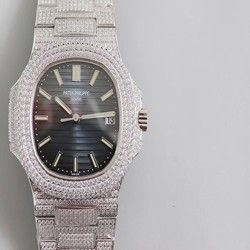 Patek Philippe Nautilus Jumbo 5719/10G-010 R8 Factory 1:1 Best Edition, Stainless Steel & Diamonds, Blue Dial, Stainless Steel & Diamonds Bracelet, SWISS Patek Philippe 324SC Automatic Movement