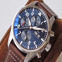 IWC Pilot Chronograph Edition Le Petit Prince IW377714 ZF Factory1:1 Best Edition, Chronograph, Stainless Steel, Blue Dial, Brown Leather Strap, SWISS ETA 7750 Automatic Movement